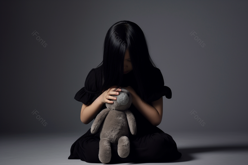 孤独儿童与玩偶的背影人物摄影,高清,摄影图,摄影图片,图片大全,摄影图免费下载